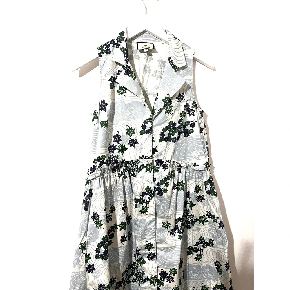 TUCKERNUCK Provence Breeze Sleeveless Royal  Floral Leaf Button Shirt Dress XS - Picture 3 of 9